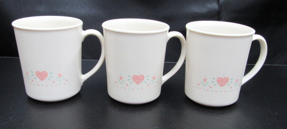 Vintage Set Of 3 Corelle Corning Forever Yours Coffee Mugs